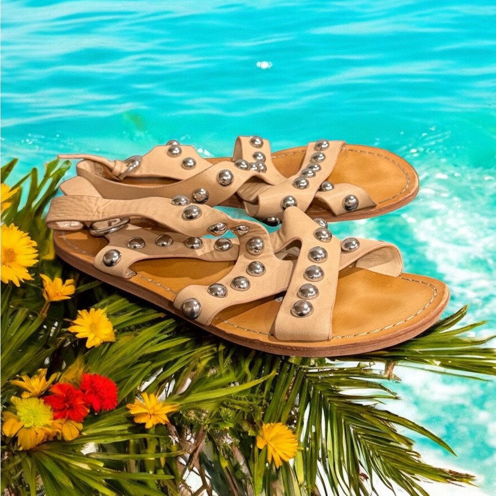 Marc Fisher tan Studded Sandals size 10